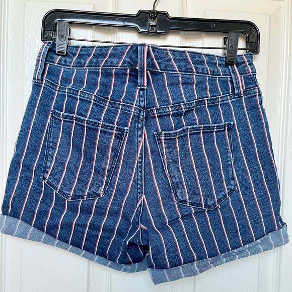 Universal Thread Denim‎ Shorts Striped Cuffed Hem Blue Red White Size 2/26 - Picture 3 of 4